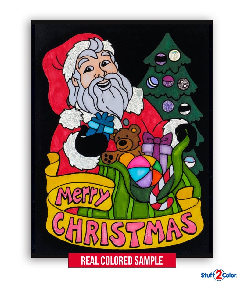 Stuff2Color Super Pack of 18 Fuzzy Velvet Coloring Posters (Christmas Edition) - Excellent Family Time Craft Project to Share and Color - All Ages DIY Coloring Fun (Kids, Toddlers, and Adults) (1 Pack) - Image 3